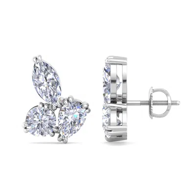 Martha Stewart 3 Carat Lab Grown Diamond Cluster Stud Earrings In Sterling Silver, Marquise-round-pear In Metallic