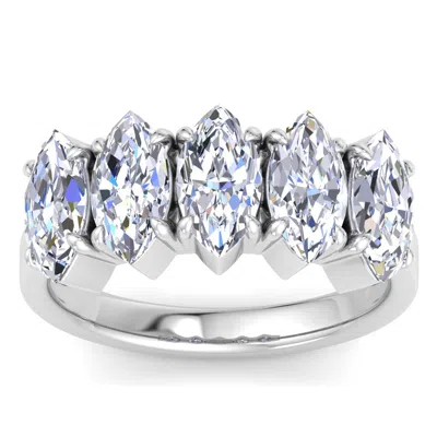 Martha Stewart 3 Carat Marquise Shape Lab Grown Diamond Five Stone Engagement Ring In Sterling Silver In Metallic