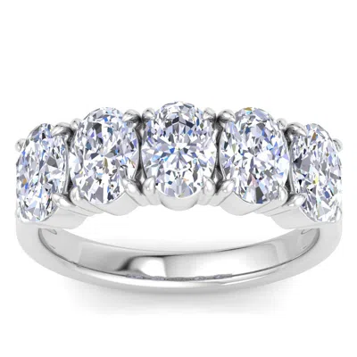 Martha Stewart 3 Carat Oval Shape Lab Grown Diamond Five Stone Engagement Ring In Sterling Silver