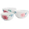 Martha Stewart 3 Piece Fine Ceramic Floral Bowl Set In White In White