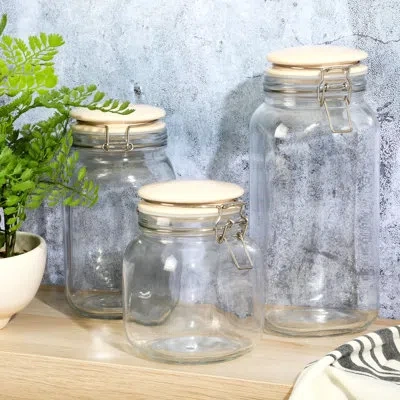 Martha Stewart 3 Piece Kitchen Canister Set In Off-white,clear