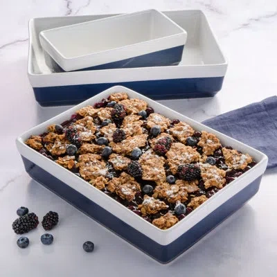 Martha Stewart 3 Piece Stoneware Bakeware Set In Cobalt