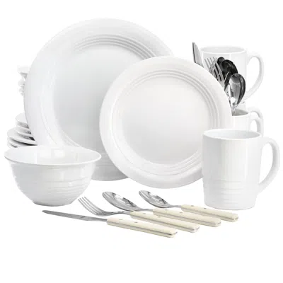 Martha Stewart 32 Piece Stoneware Dinnerware And Flatware Combo Set In Linen