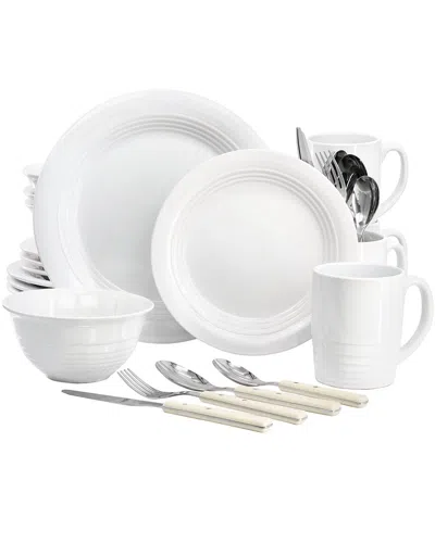 Martha Stewart 32pc Stoneware Dinnerware & Flatware Combo Set In White