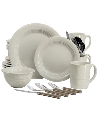 Martha Stewart 32pc Stoneware Dinnerware & Flatware Combo Set In White