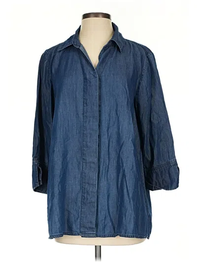 Pre-owned Martha Stewart 3/4 Sleeve Button Down Shirt In Blue