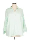 Martha Stewart 3/4 Sleeve Button Down Shirt In Green