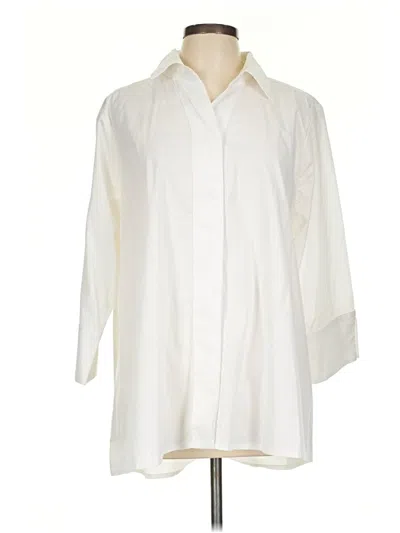 Pre-owned Martha Stewart 3/4 Sleeve Button Down Shirt In White