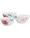 Martha Stewart 3 Piece Fine Ceramic Floral Bowl Set In White In White