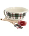 Martha Stewart 3pc Holiday Plaid Stoneware 3.4qt Batter Bowl Set With Silicone Spatulas
