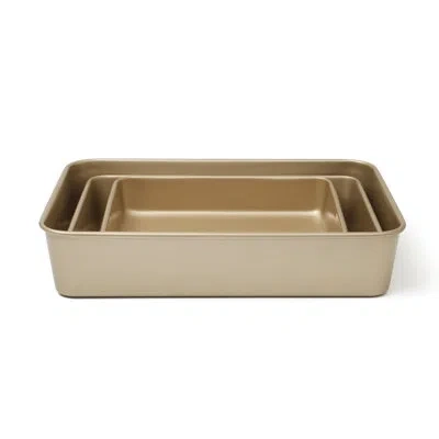 Martha Stewart 3-piece Cookie Sheet Set – 13", 15", 17" Baking Pans, Ceramic Nonstick, Pfa-free, Carbon Steel, Cham In Gold