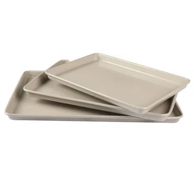 Martha Stewart 3-piece Cookie Sheet Set – 13in, 15in, 17in Baking Pans, Ceramic Nonstick, Pfa-free, Carbon Steel– O In Taupe