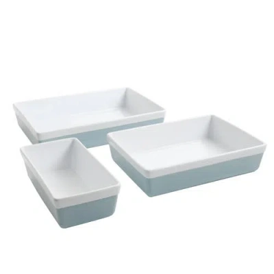 Martha Stewart 3-piece Stoneware Baker Set, Oven-safe Baking Dishes For Casseroles & Desserts In Blue