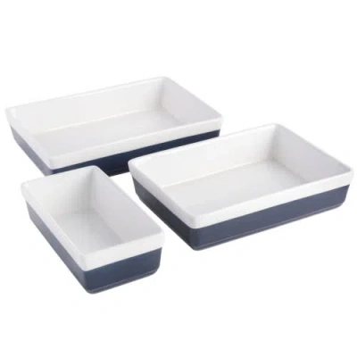 Martha Stewart 3-piece Stoneware Baker Set, Oven-safe Baking Dishes For Casseroles & Desserts In Blue