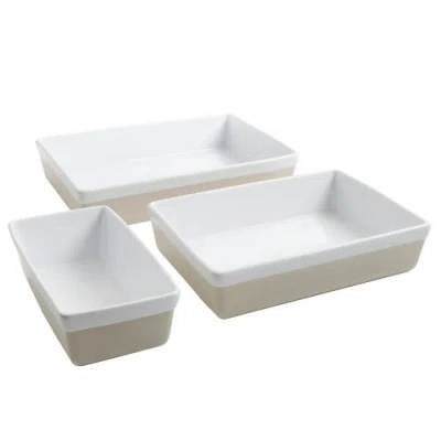 Martha Stewart 3-piece Stoneware Baker Set, Oven-safe Baking Dishes For Casseroles & Desserts In Gray