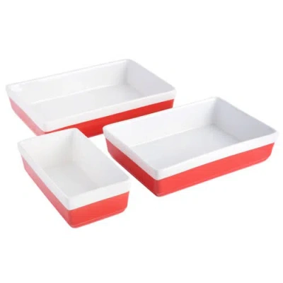 Martha Stewart 3-piece Stoneware Baker Set, Oven-safe Baking Dishes For Casseroles & Desserts In Red