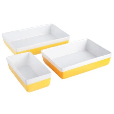 Martha Stewart 3-piece Stoneware Baker Set, Oven-safe Baking Dishes For Casseroles & Desserts In Yellow
