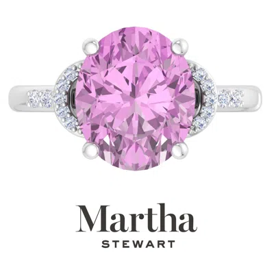Martha Stewart 4 1/2 Carat Oval Shape Gemstone Ring With Lab Grown Diamonds In Sterling Silver, Choose Your Gemston
