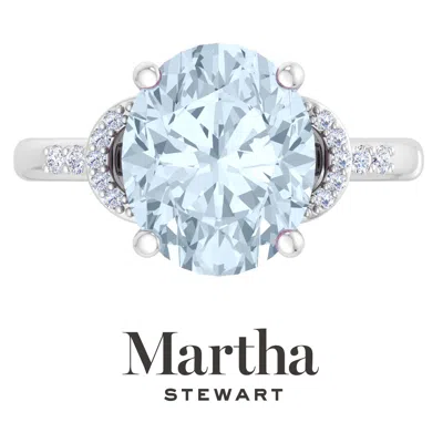 Martha Stewart 4 1/2 Carat Oval Shape Gemstone Ring With Lab Grown Diamonds In Sterling Silver, Choose Your Gemston In Blue