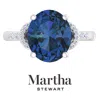 Martha Stewart 4 1/2 Carat Oval Shape Gemstone Ring With Lab Grown Diamonds In Sterling Silver, Choose Your Gemston In Blue