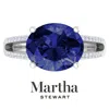 Martha Stewart 4 1/2 Carat Oval Shape Gemstone Ring With Lab Grown Diamonds In Sterling Silver, Choose Your Gemston In Blue