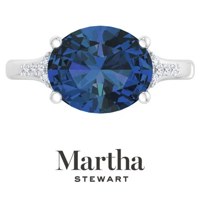 Martha Stewart 4 1/2 Carat Oval Shape Gemstone Ring With Lab Grown Diamonds In Sterling Silver, Choose Your Gemston In Blue