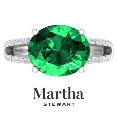 Martha Stewart 4 1/2 Carat Oval Shape Gemstone Ring With Lab Grown Diamonds In Sterling Silver, Choose Your Gemston In Green
