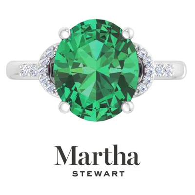 Martha Stewart 4 1/2 Carat Oval Shape Gemstone Ring With Lab Grown Diamonds In Sterling Silver, Choose Your Gemston In Green