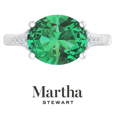 Martha Stewart 4 1/2 Carat Oval Shape Gemstone Ring With Lab Grown Diamonds In Sterling Silver, Choose Your Gemston In Green