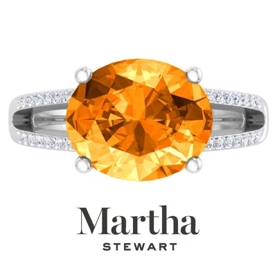 Martha Stewart 4 1/2 Carat Oval Shape Gemstone Ring With Lab Grown Diamonds In Sterling Silver, Choose Your Gemston In Orange