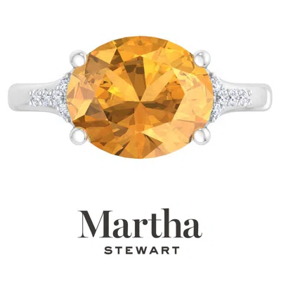 Martha Stewart 4 1/2 Carat Oval Shape Gemstone Ring With Lab Grown Diamonds In Sterling Silver, Choose Your Gemston In Orange