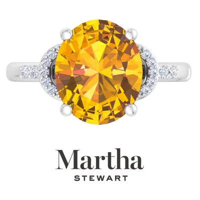 Martha Stewart 4 1/2 Carat Oval Shape Gemstone Ring With Lab Grown Diamonds In Sterling Silver, Choose Your Gemston In Orange