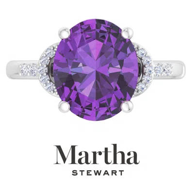 Martha Stewart 4 1/2 Carat Oval Shape Gemstone Ring With Lab Grown Diamonds In Sterling Silver, Choose Your Gemston In Purple