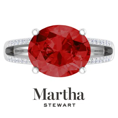 Martha Stewart 4 1/2 Carat Oval Shape Gemstone Ring With Lab Grown Diamonds In Sterling Silver, Choose Your Gemston In Metallic