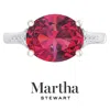Martha Stewart 4 1/2 Carat Oval Shape Gemstone Ring With Lab Grown Diamonds In Sterling Silver, Choose Your Gemston In Red