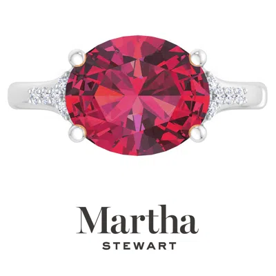 Martha Stewart 4 1/2 Carat Oval Shape Gemstone Ring With Lab Grown Diamonds In Sterling Silver, Choose Your Gemston In Red