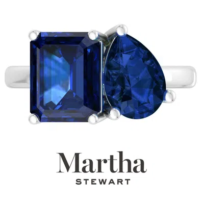 Martha Stewart 4 3/4 Carat Two Stone Gemstone Ring For Women In Sterling Silver, Gemstone Jewelry For Women In Blue
