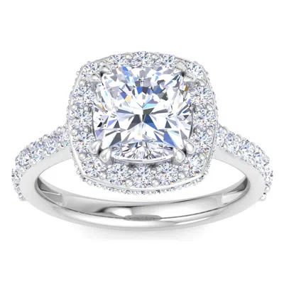 Martha Stewart 4 Carat Cushion Cut Lab Grown Diamond Hidden Halo Engagement Ring In Sterling Silver