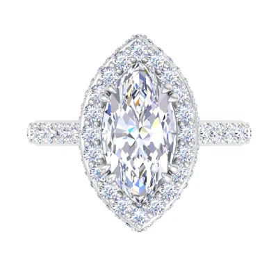 Martha Stewart 4 Carat Marquise Shape Lab Grown Diamond Hidden Halo Engagement Ring In Sterling Silver In Metallic