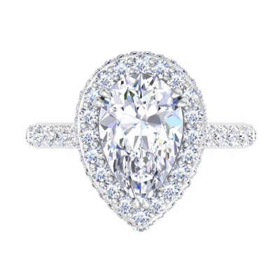 Martha Stewart 4 Carat Pear Shape Lab Grown Diamond Hidden Halo Engagement Ring In Sterling Silver In Metallic