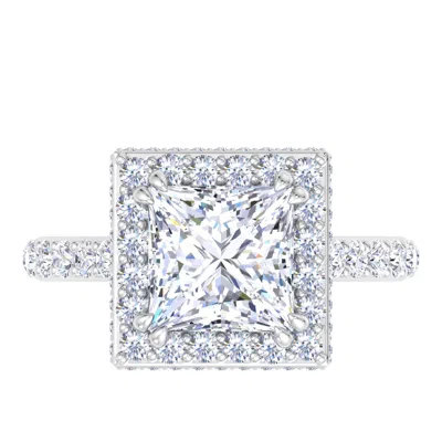 Martha Stewart 4 Carat Princess Cut Lab Grown Diamond Hidden Halo Engagement Ring In Sterling Silver In White