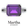 Martha Stewart 5 1/2 Carat Emerald Cut Gemstone Ring With Lab Grown Diamonds In Sterling Silver, Choose Your Gemsto