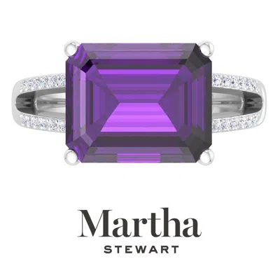 Martha Stewart 5 1/2 Carat Emerald Cut Gemstone Ring With Lab Grown Diamonds In Sterling Silver, Choose Your Gemsto