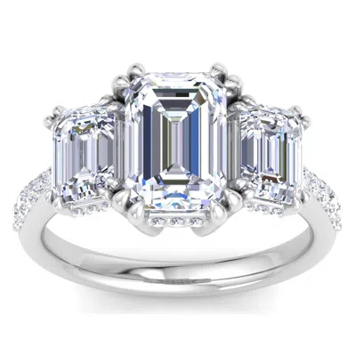 Martha Stewart 5 1/2 Carat Emerald Cut Lab Grown Diamond Three Stone Plus Engagement Ring In Sterling Silver In Metallic