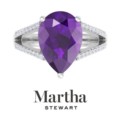 Martha Stewart 5 1/2 Carat Pear Shape Gemstone Ring With Lab Grown Diamonds In Sterling Silver, Choose Your Gemston