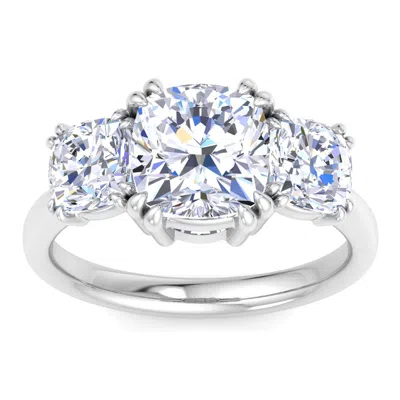 Martha Stewart 5 Carat Cushion Cut Lab Grown Diamond Three Stone Engagement Ring In Sterling Silver