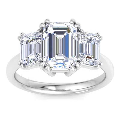 Martha Stewart 5 Carat Emerald Cut Lab Grown Diamond Three Stone Engagement Ring In Sterling Silver In Metallic