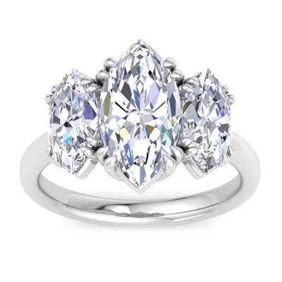 Martha Stewart 5 Carat Marquise Shape Lab Grown Diamond Three Stone Engagement Ring In Sterling Silver In Metallic