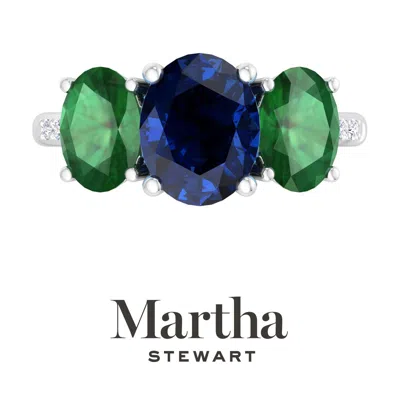 Martha Stewart 5 Carat Oval Shape Gemstone Three Stone Ring With Lab Grown Diamonds In Sterling Silver, Choose Your