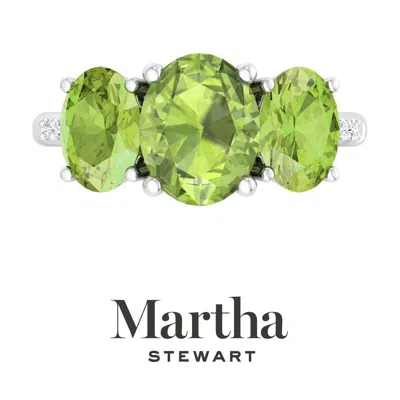 Martha Stewart 5 Carat Oval Shape Gemstone Three Stone Ring With Lab Grown Diamonds In Sterling Silver, Choose Your